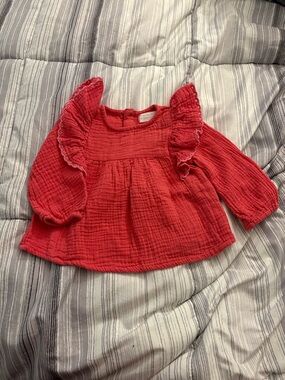 Primark Coral Red Ruffle Long-Sleeve Baby Top